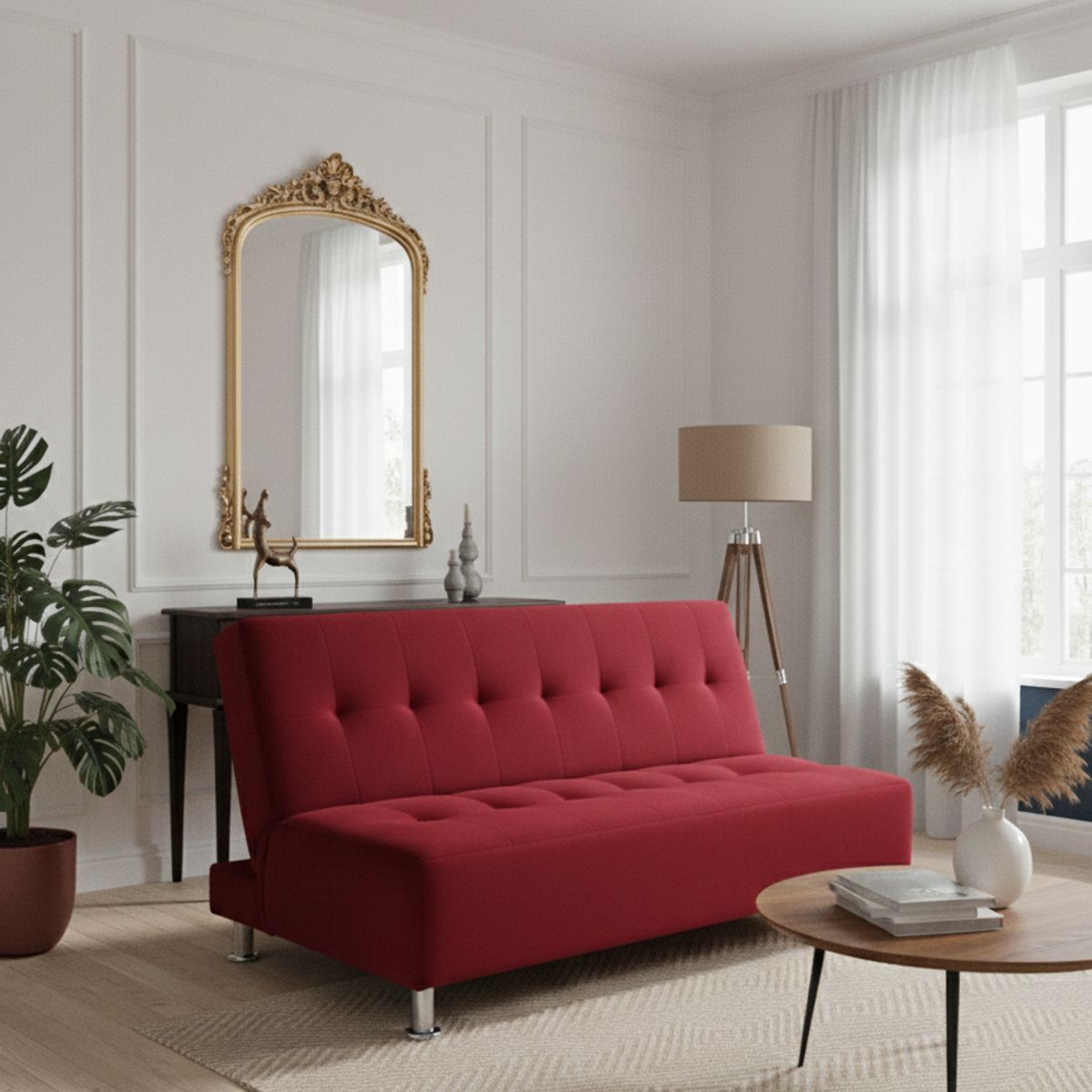 MUEBLES NEW - SOFA CAMA NEW ROJO FELPA
