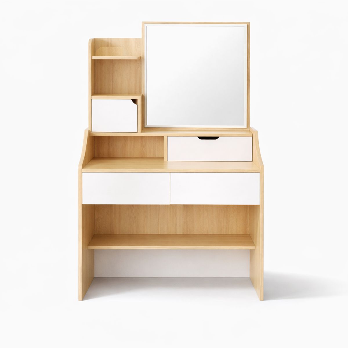 SPACE HOME - Tocador con Espejo 80x40x130 cm Madera Natural Blanco MDF