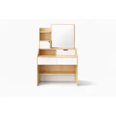 SPACE HOME - Tocador con Espejo 80x40x130 cm Madera Natural Blanco MDF
