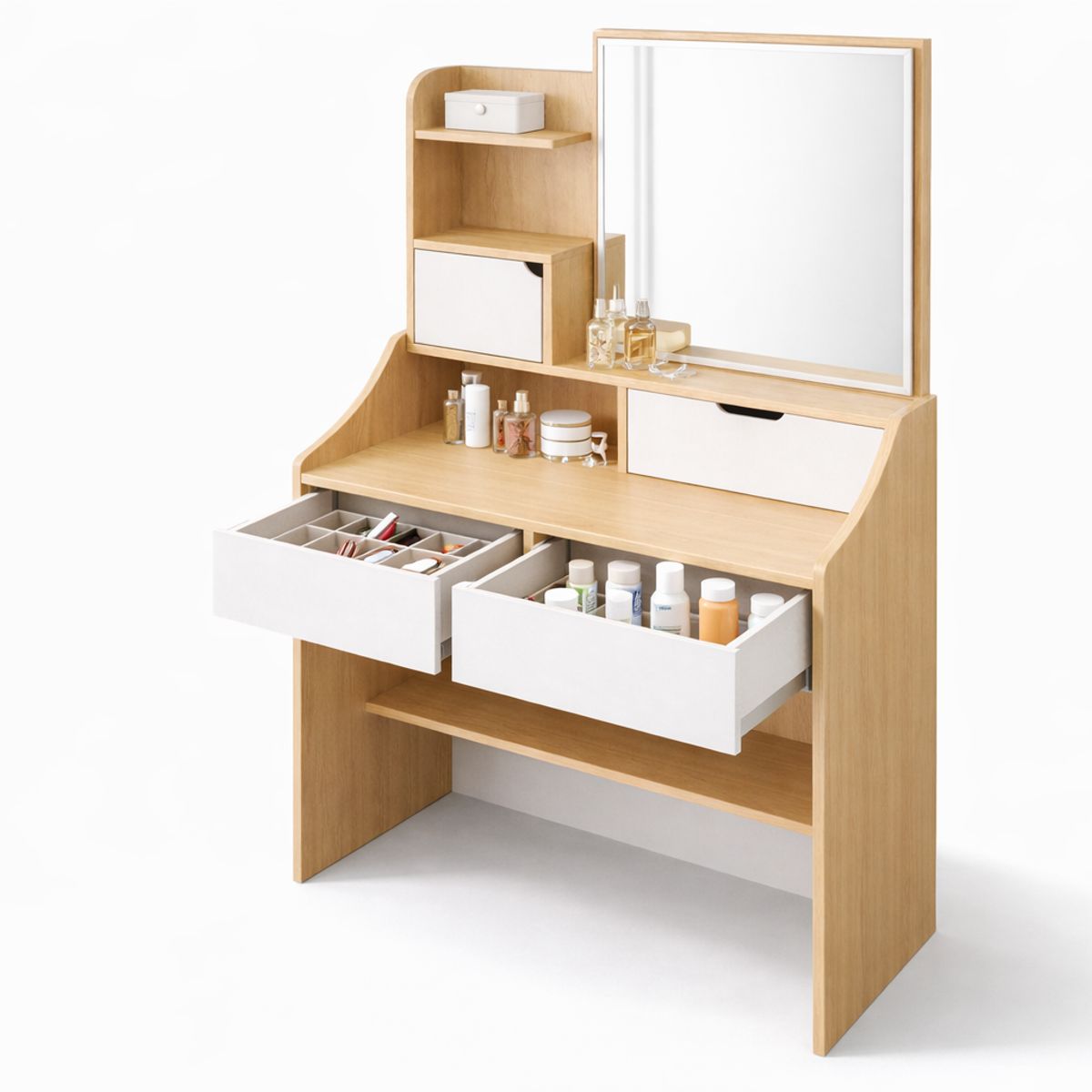 SPACE HOME - Tocador con Espejo 80x40x130 cm Madera Natural Blanco MDF