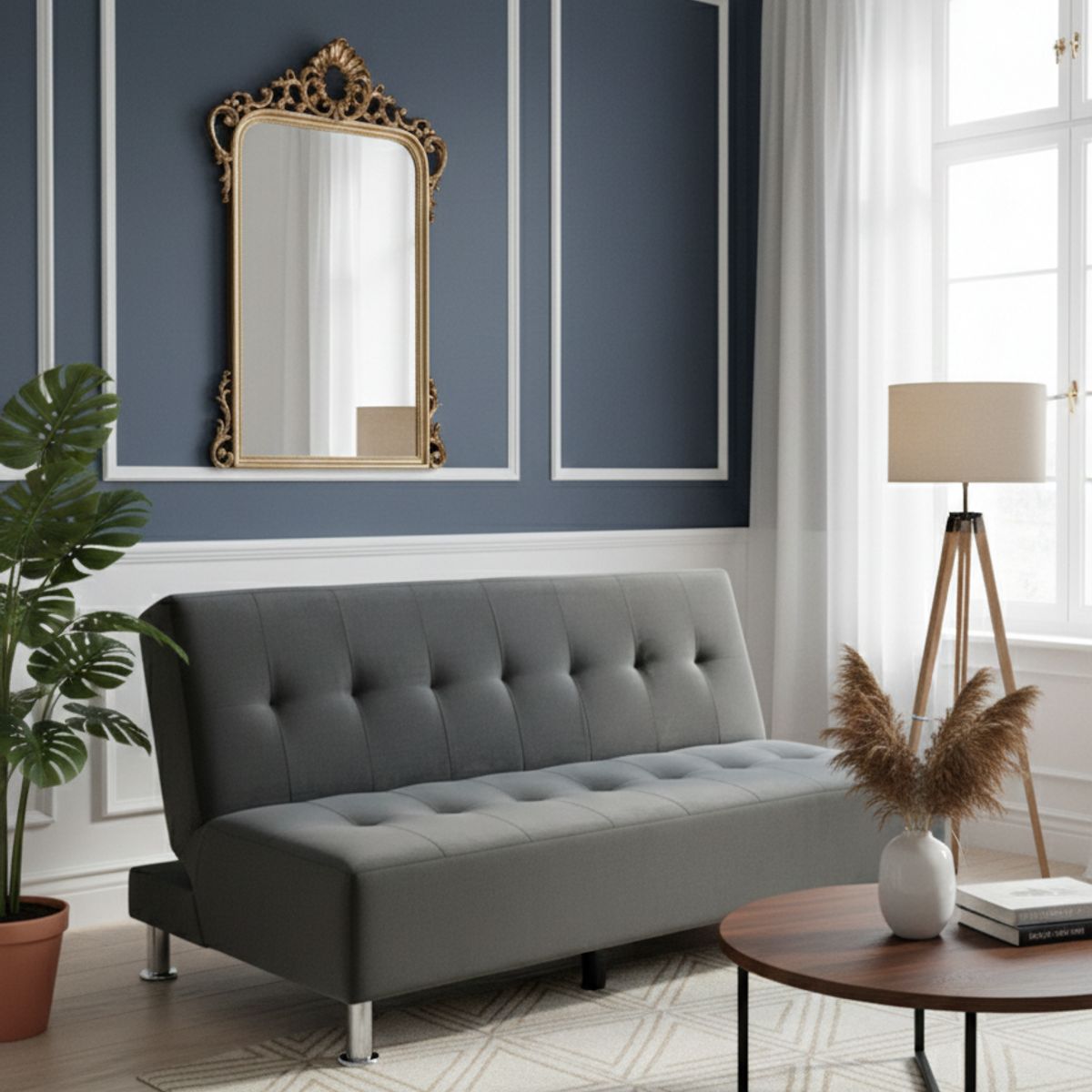 MUEBLES NEW - SOFA CAMA NEW GRIS OSCURO FELPA