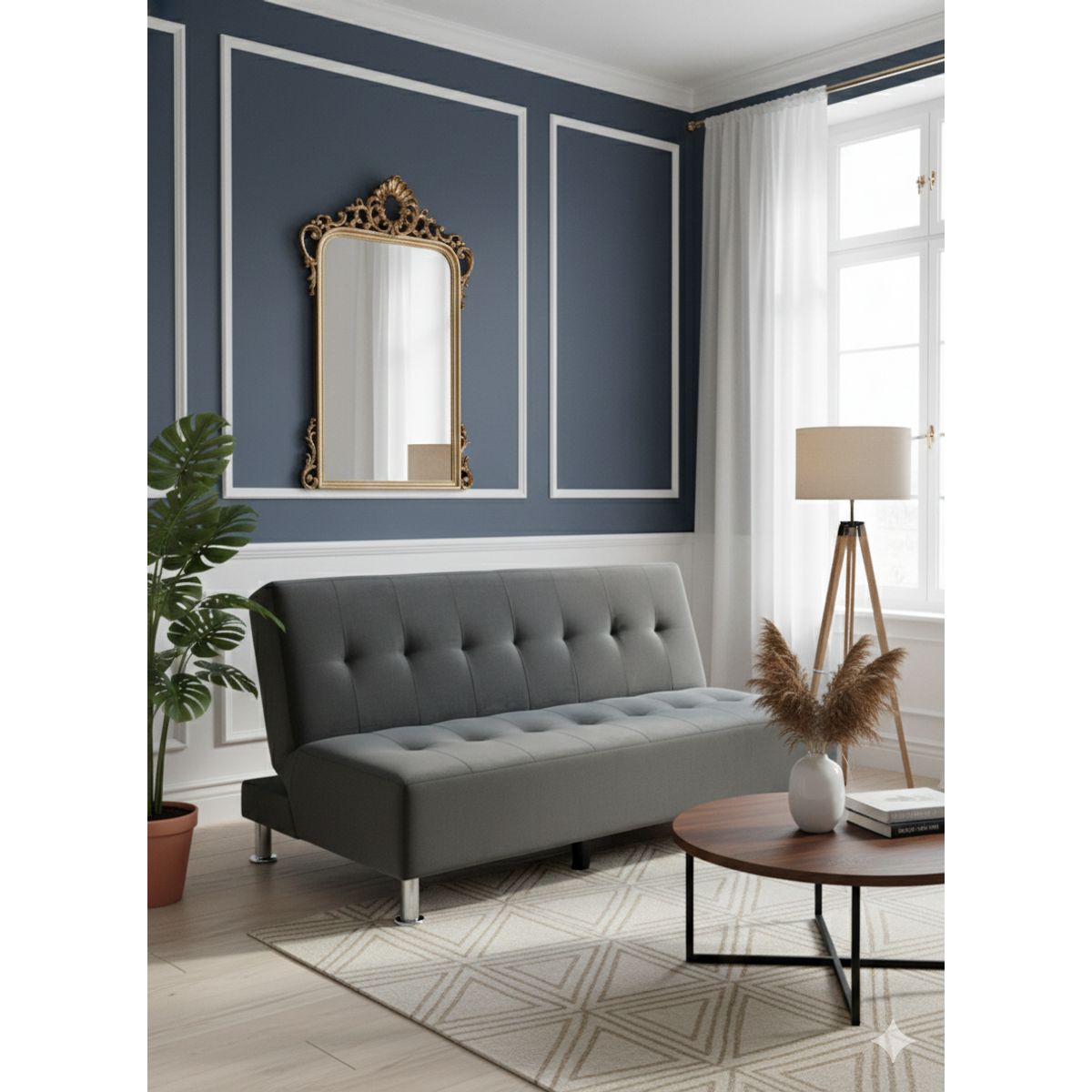 MUEBLES NEW - SOFA CAMA NEW GRIS OSCURO FELPA