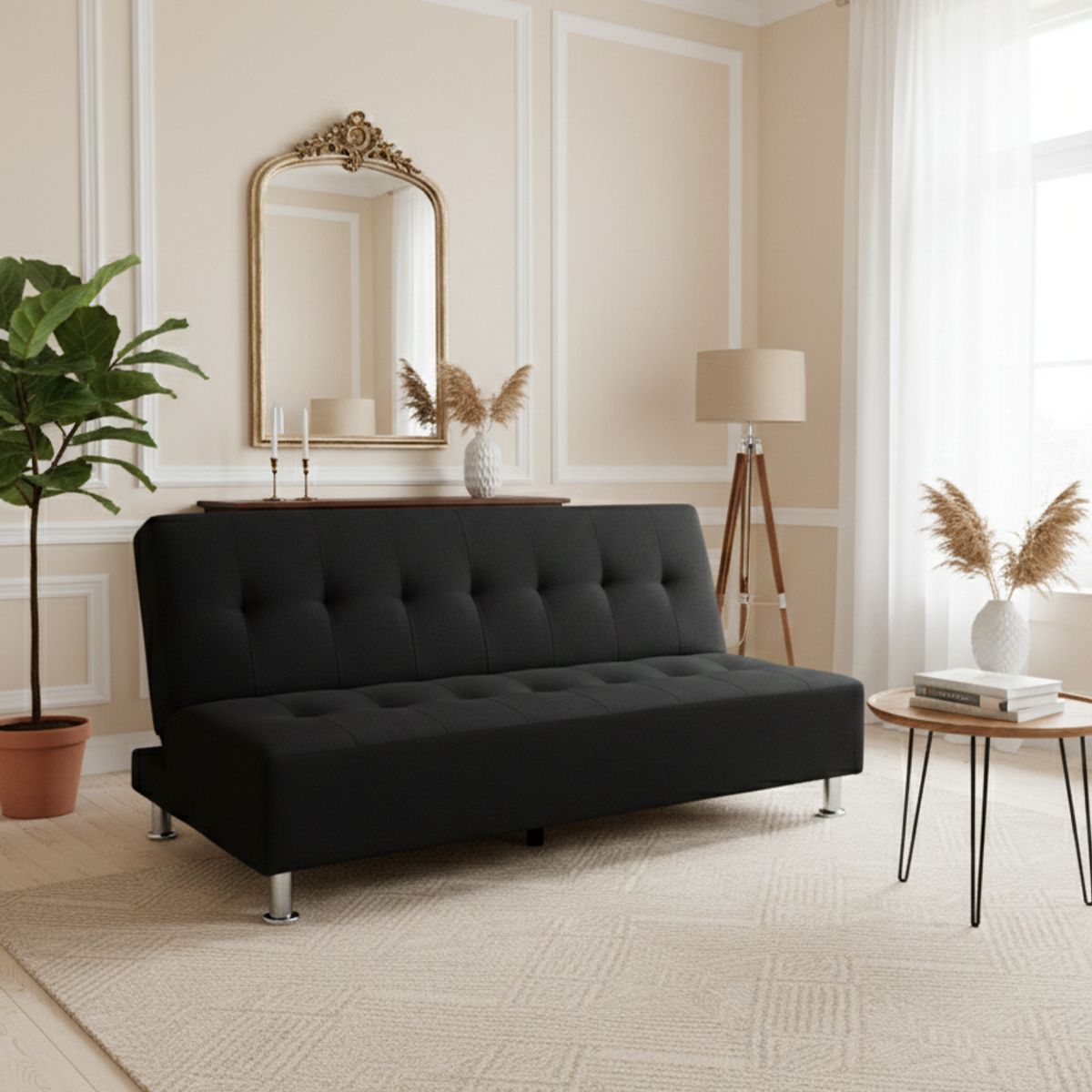 MUEBLES NEW - SOFA CAMA NEW NEGRO FELPA