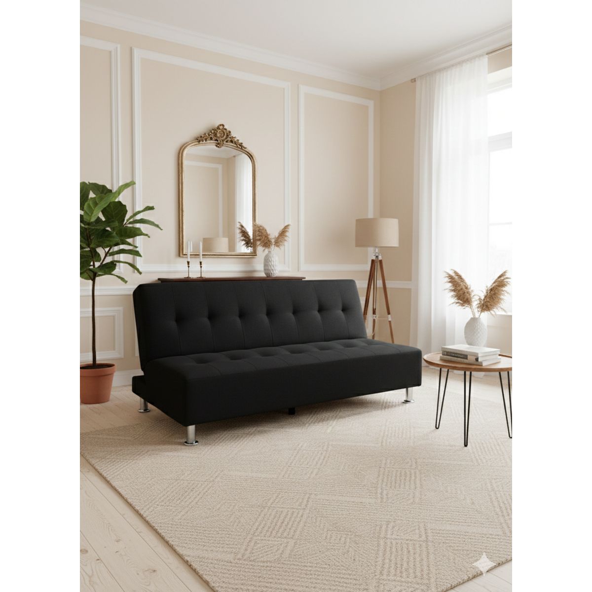 MUEBLES NEW - SOFA CAMA NEW NEGRO FELPA