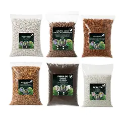 GENERICO - Pack Sustratos Piedra Pomez - Leca - Fibra de coco - Coco Chips - Perlita - Mulch de cascara
