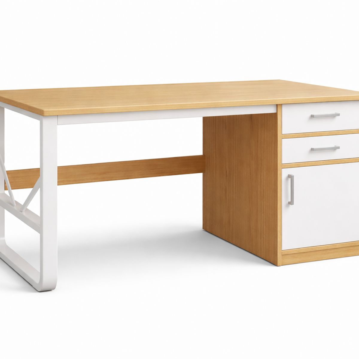 SPACE HOME - Escritorio Recto 120 cm Blanco y Madera Clara para Computador