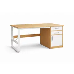SPACE HOME - Escritorio 120 cm Metal Blanco con Cubierta MDF Madera Clara