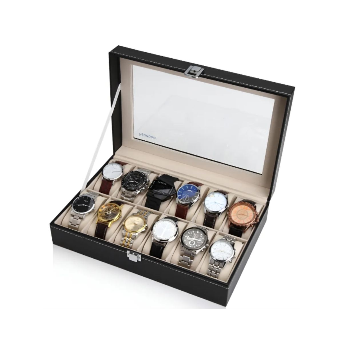GENERICO - Organizador Estuche Caja para 12 Reloj Exhibidor de Elegantes joyas