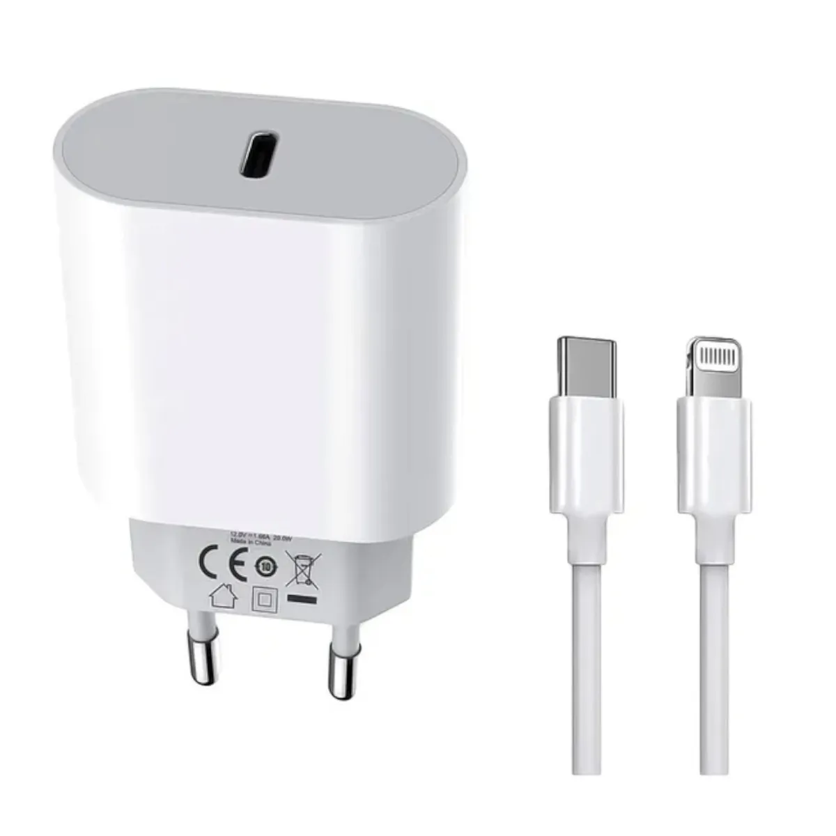 GENERICO - Cargador 20W USB-C + Cable Lightning para iPhone