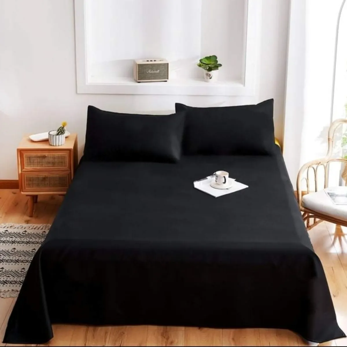GENERICO - Juego de Sabanas King, Negra , 200 hilos, algodon