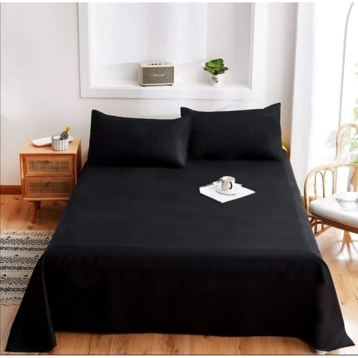 GENERICO - Juego de Sabanas King, Negra , 200 hilos, algodon