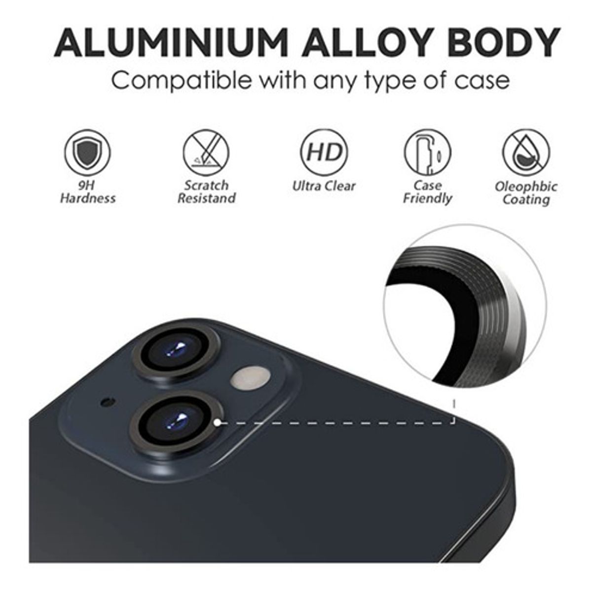 GENERICO - Protector Para Cámara iPhone 14/ 14 Plus Negro