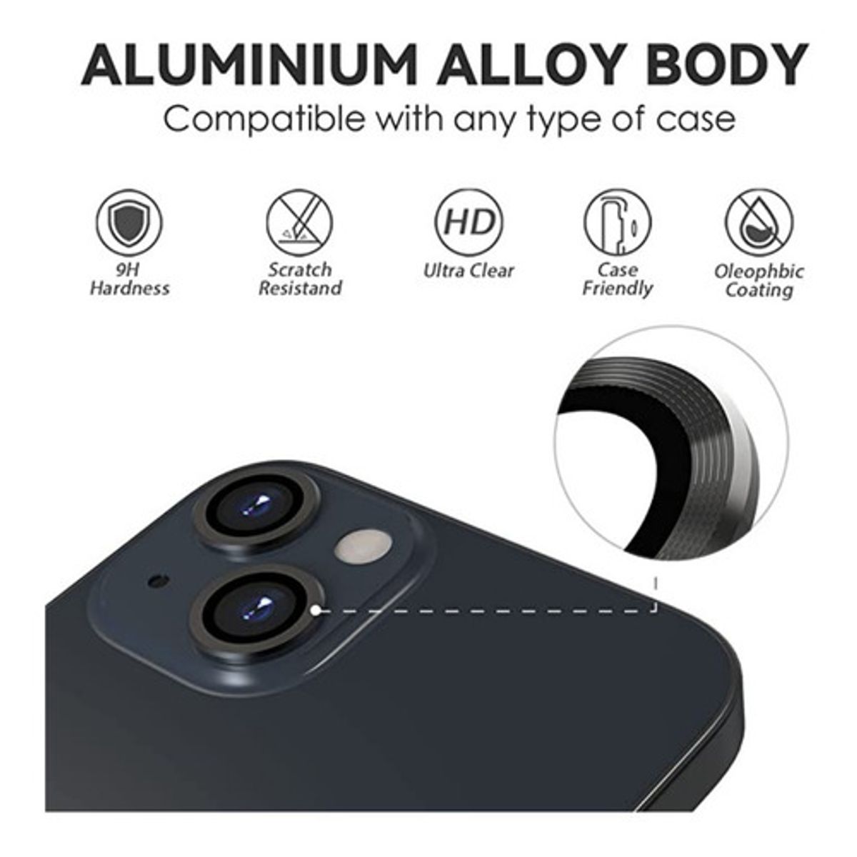 GENERICO - Protector Para Cámara iPhone 14/ 14 Plus Negro