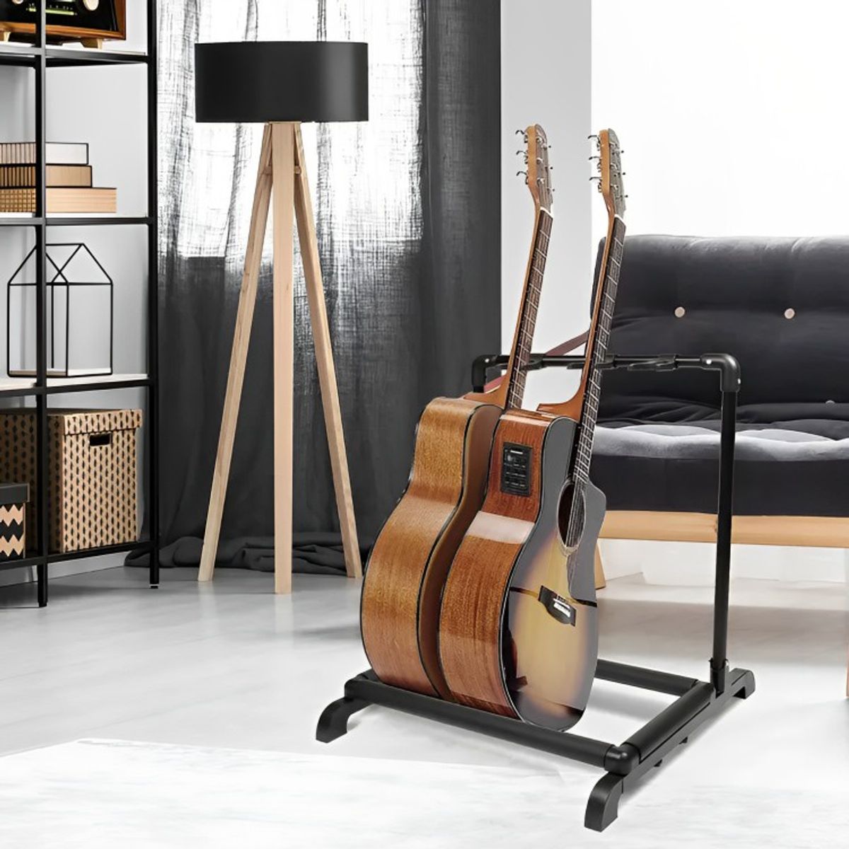 GENERICO - Atril Soporte Triple Para Guitarra Y Bajo Portatil