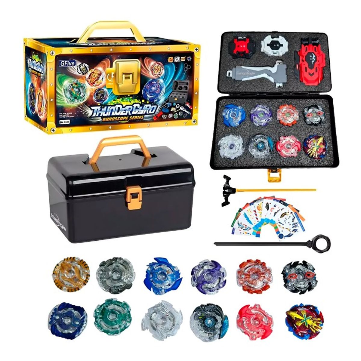 GENERICO - Set 12 Beyblades Metal Fusion Con Maleta Lanzadores