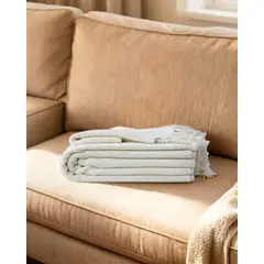 GENERICO - MANTA CHENILLE CON FLECOS DE SOGA TRENZADOS COLOR BLANCO