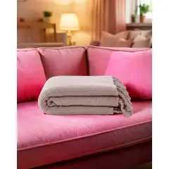 GENERICO - MANTA CHENILLE CON FLECOS DE SOGA TRENZADOS COLOR ROSA