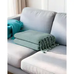 GENERICO - MANTA CHENILLE CON FLECOS DE SOGA TRENZADOS COLOR VERDE