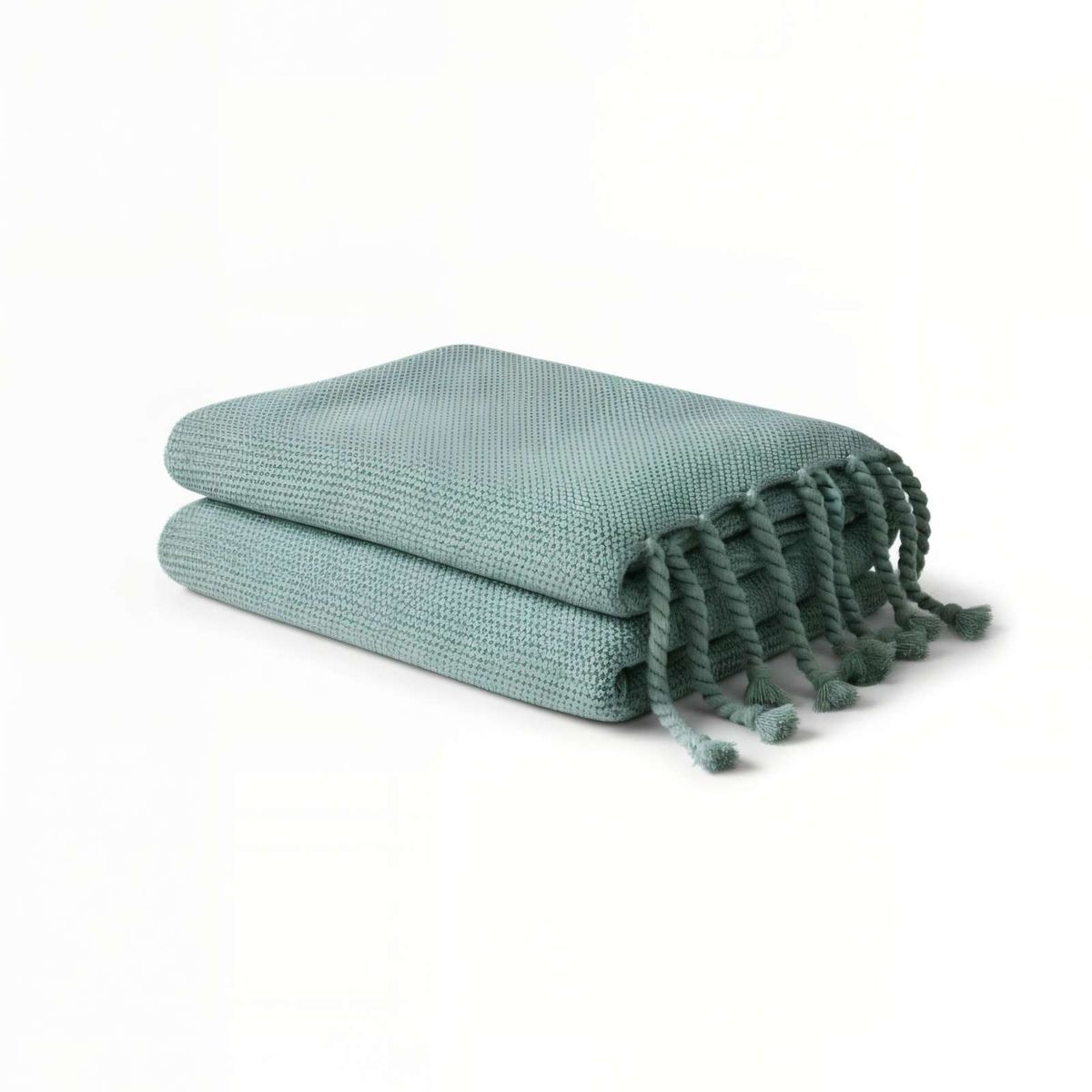 GENERICO - MANTA CHENILLE CON FLECOS DE SOGA TRENZADOS COLOR VERDE