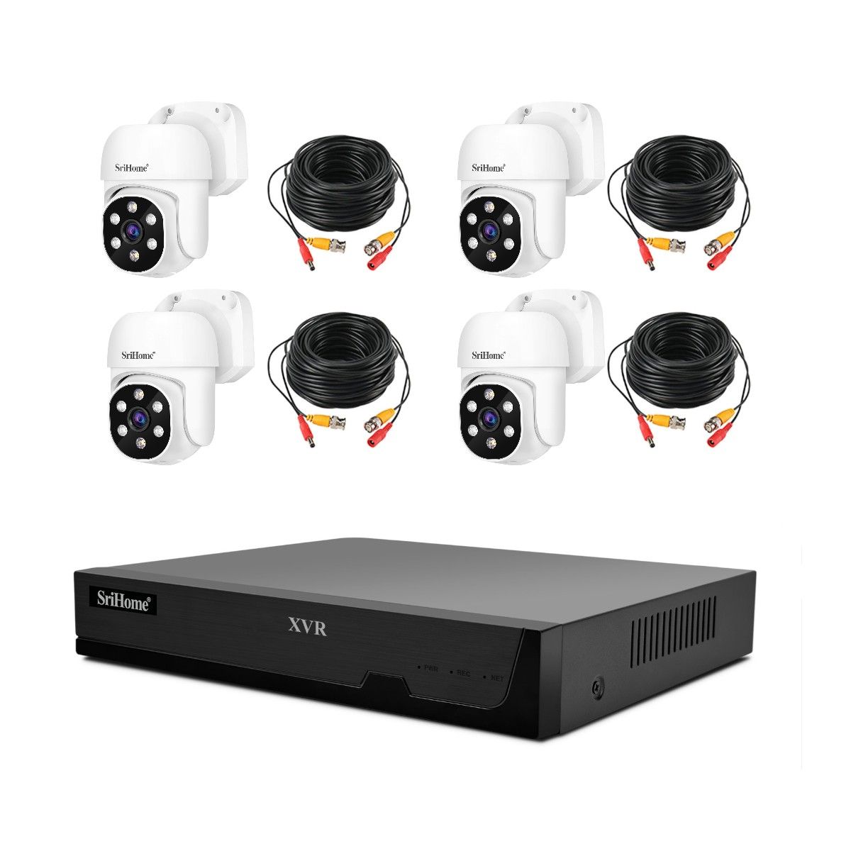 SRIHOME - Kit XVR Srihome Kit Srihome 4 camaras AHD030 PTZ + XVR NVS008 Audio y Visión Nocturna a Color