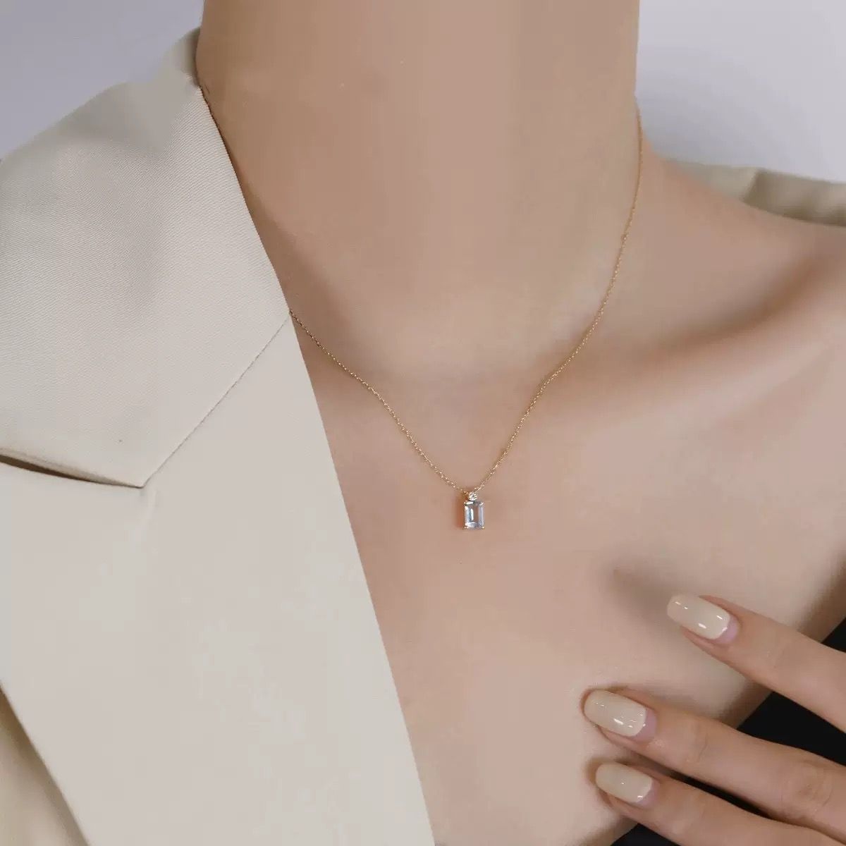 LUX JOYAS - Collar Plata 925 Rect Aquamarina