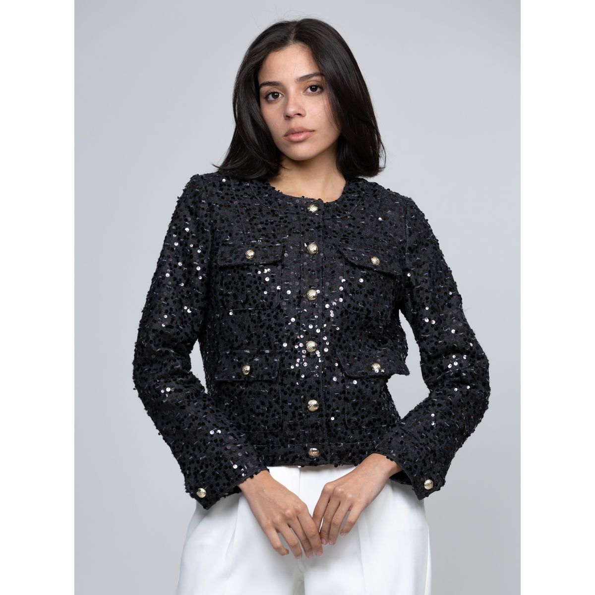 KARL LAGERFELD - Chaqueta denim cropped con lentejuelas