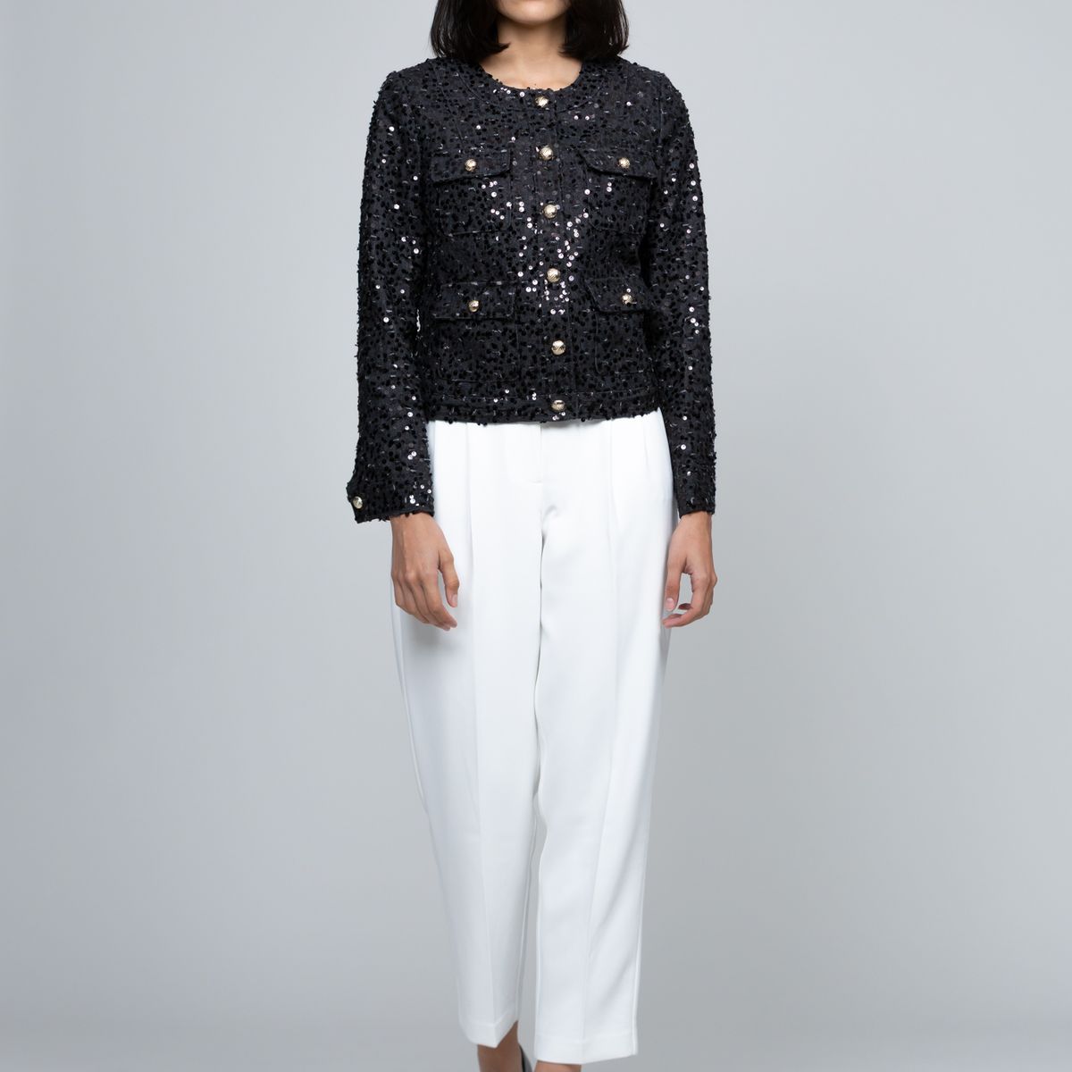 KARL LAGERFELD - Chaqueta denim cropped con lentejuelas