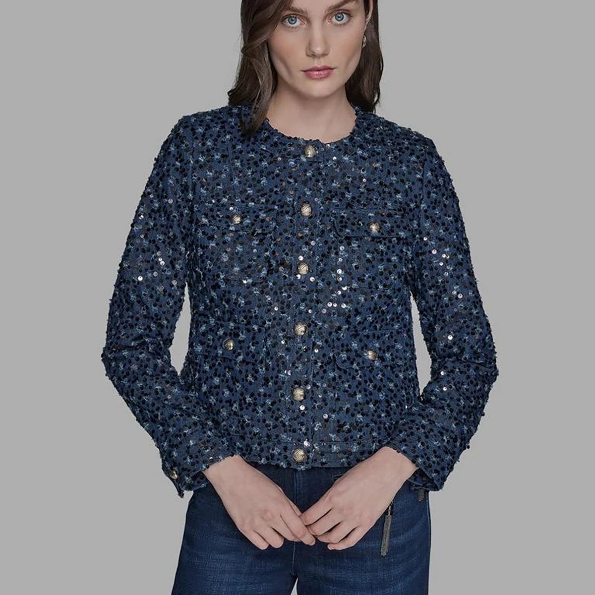 KARL LAGERFELD - Chaqueta denim cropped con lentejuelas