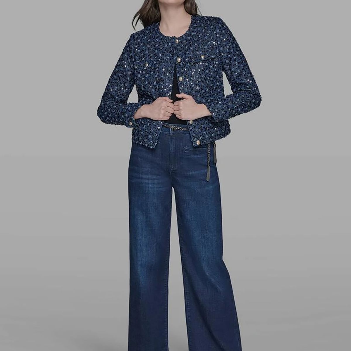 KARL LAGERFELD - Chaqueta denim cropped con lentejuelas