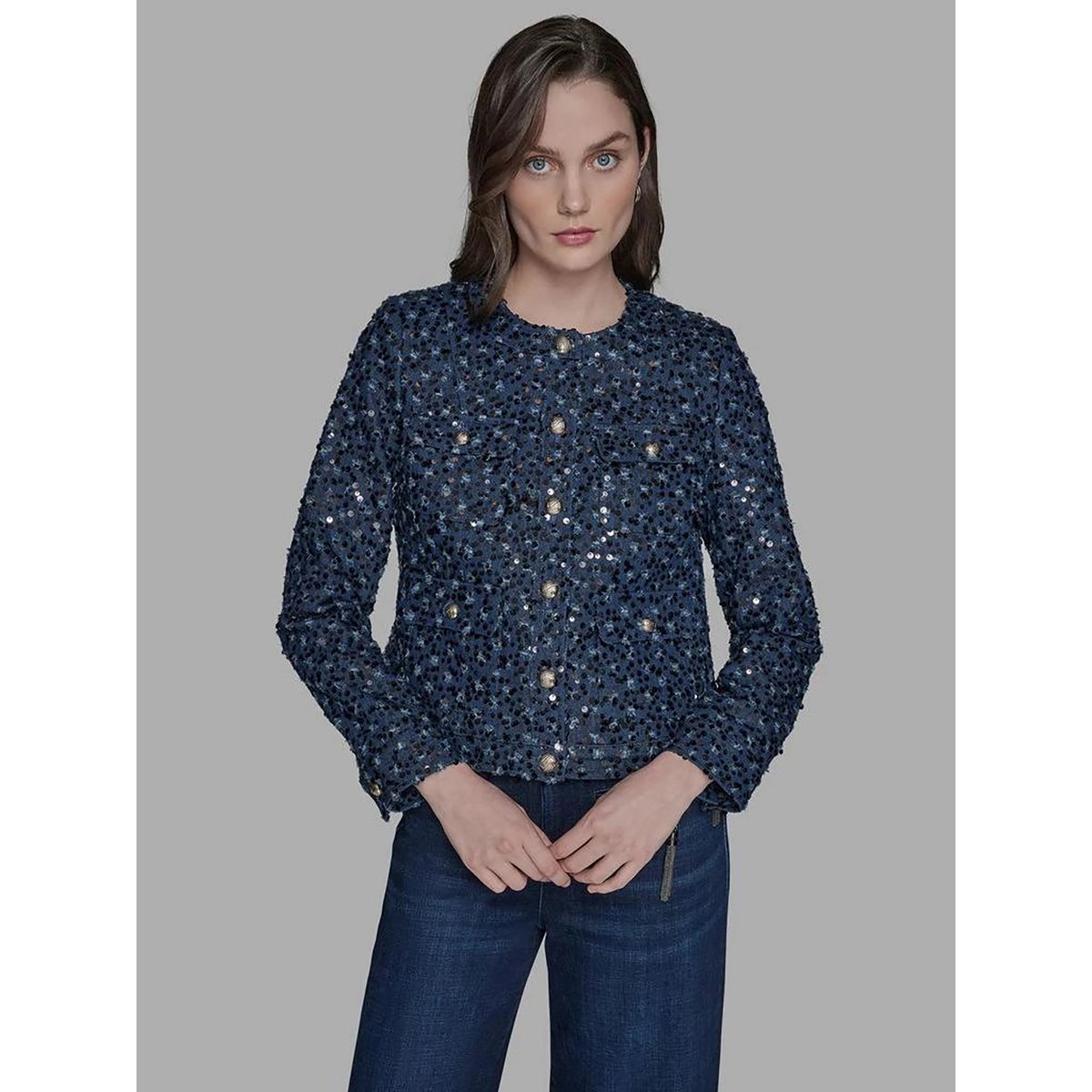 KARL LAGERFELD - Chaqueta denim cropped con lentejuelas