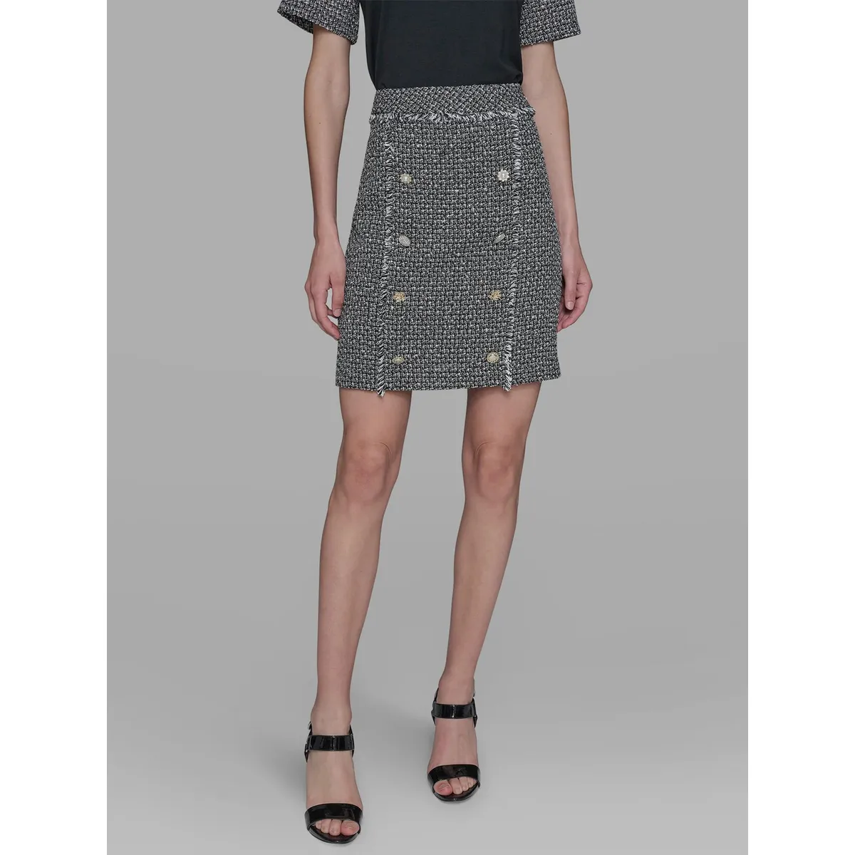 KARL LAGERFELD - Falda de tweed con botones decorativos