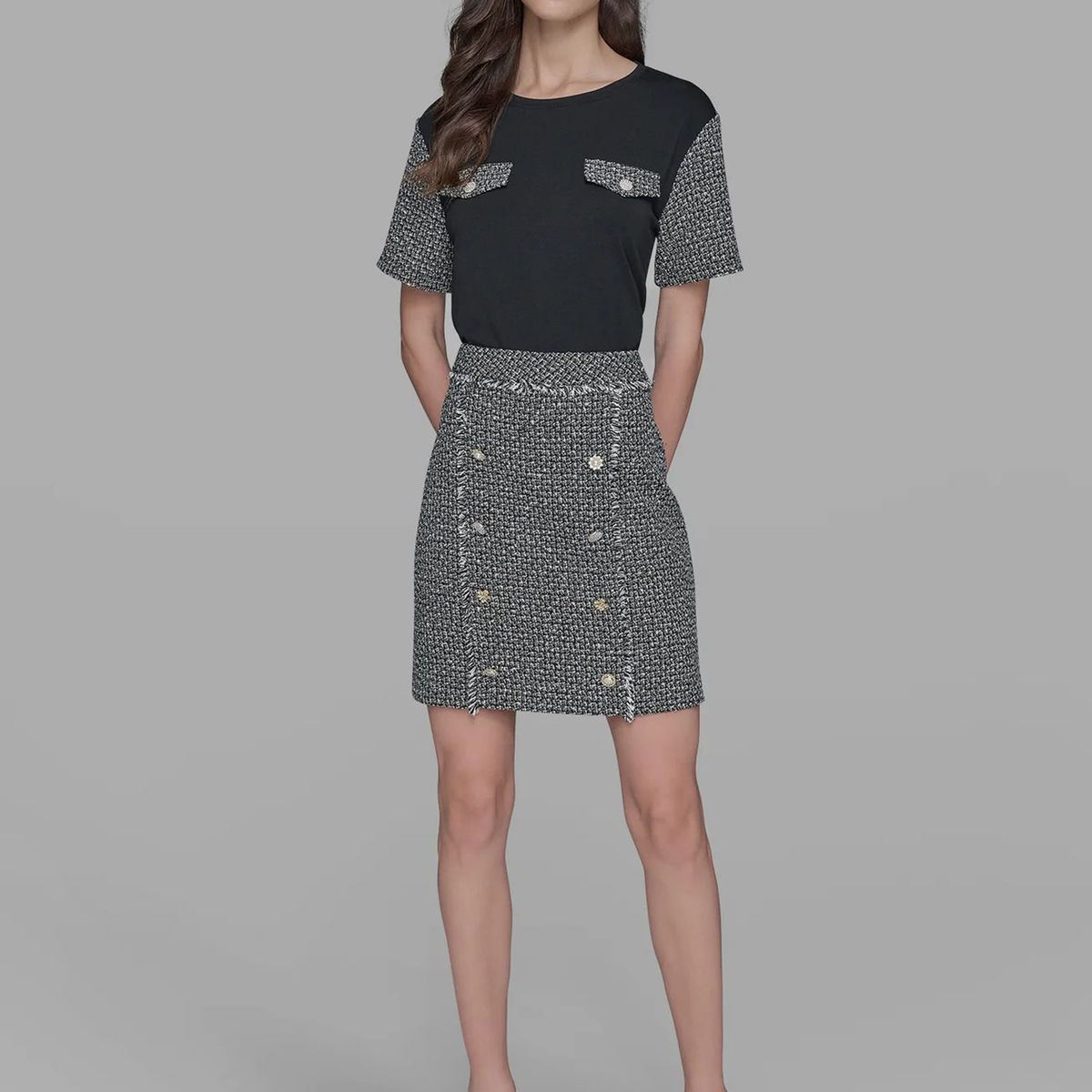 KARL LAGERFELD - Falda de tweed con botones decorativos