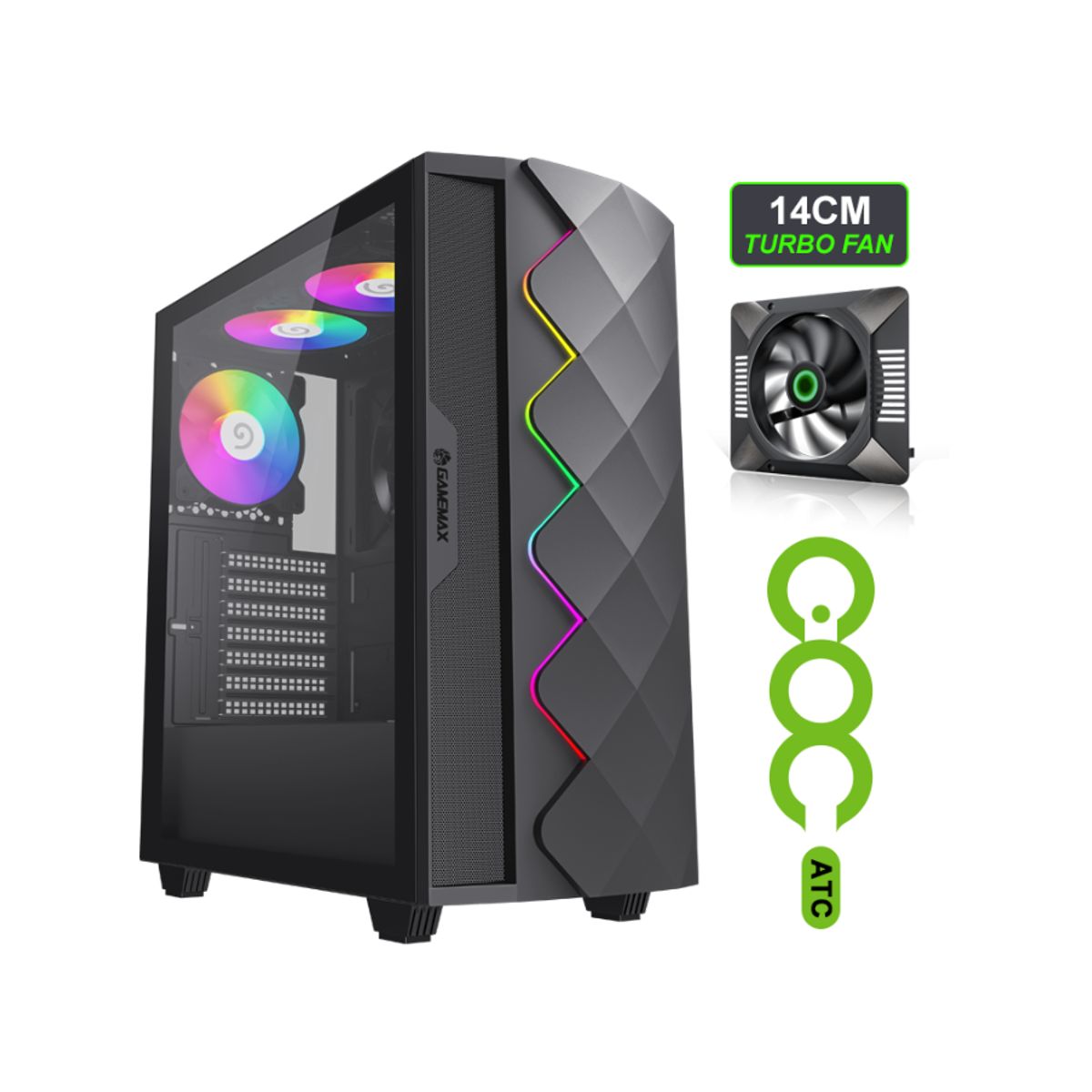 GAMEMAX - Gabinete - Gamemax Diamond Cp Bk - Rgb - Sfuente - Atx