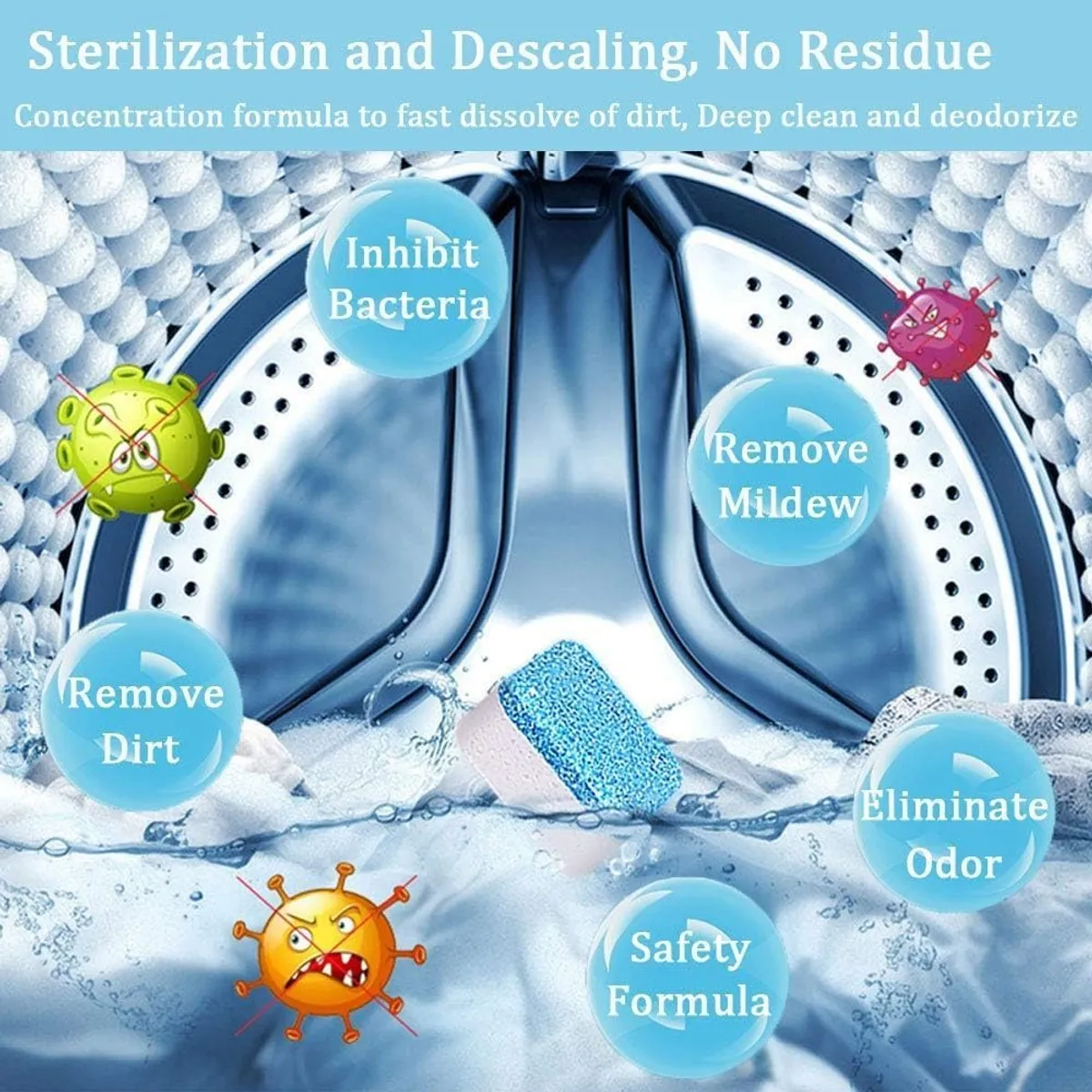 GENERICO - Pastillas Limpiadoras para Lavadora  Limpieza Profunda Antibacterial 12 Unidades
