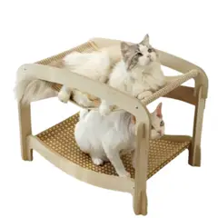 SUKEA - Rascador Cama Doble Nivel Tipo Hamaca Madera Natural