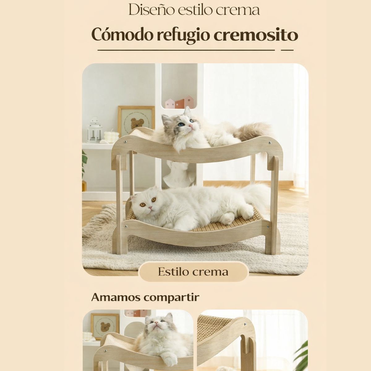 SUKEA - Rascador Cama Doble Nivel Tipo Hamaca Madera Natural