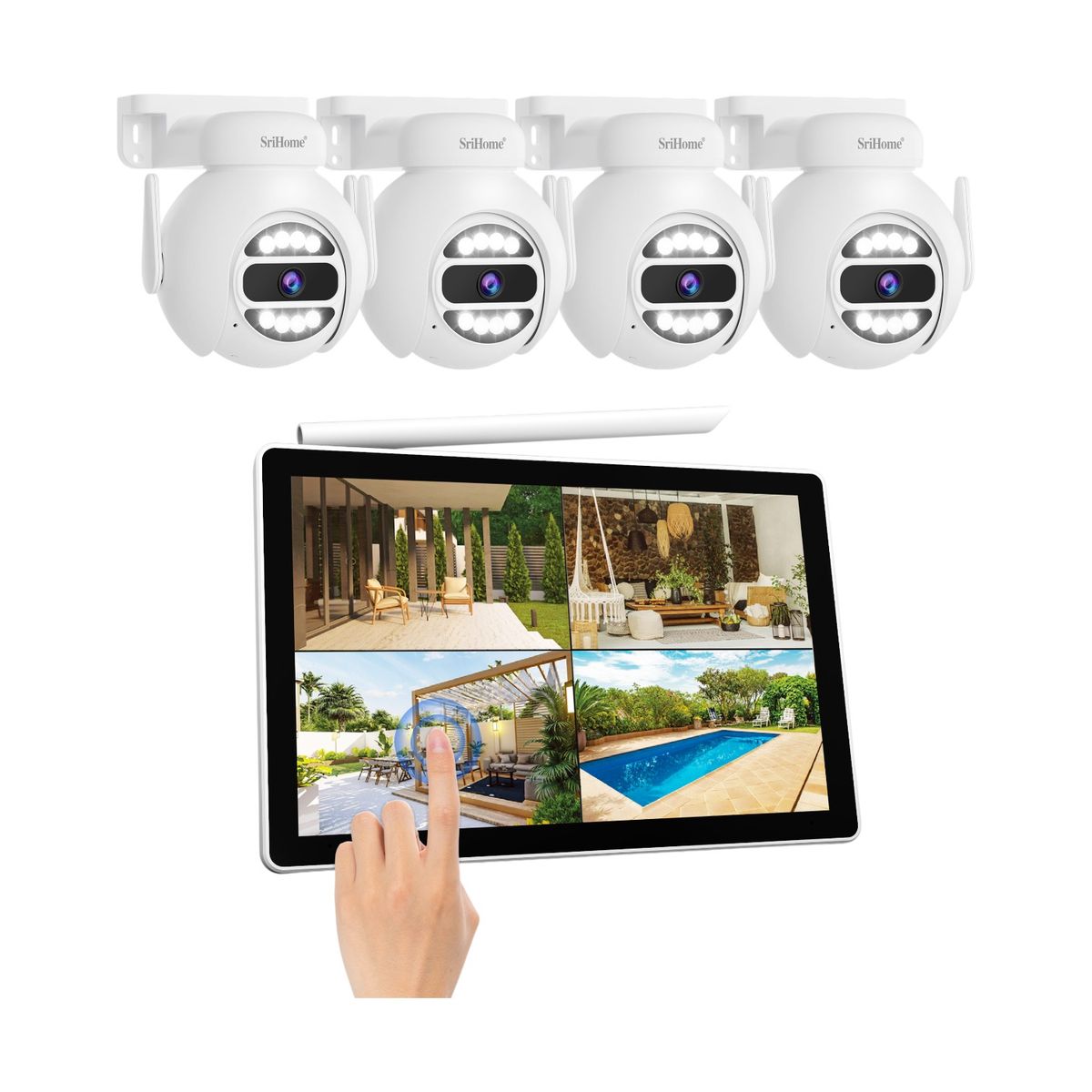 SRIHOME - Kit NVR Srihome 4 Camaras IPC047 PTZ Wifi NVR NVS010 Pantalla 8CH