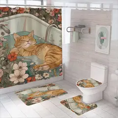 GENERICO - Juego De Baño Set De 4 Piezas Cortina + Tapa Wc + 2 Alfombra - Multicolor