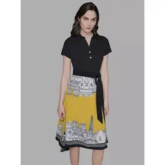 KARL LAGERFELD - Vestido midi estampado con lazada Negro