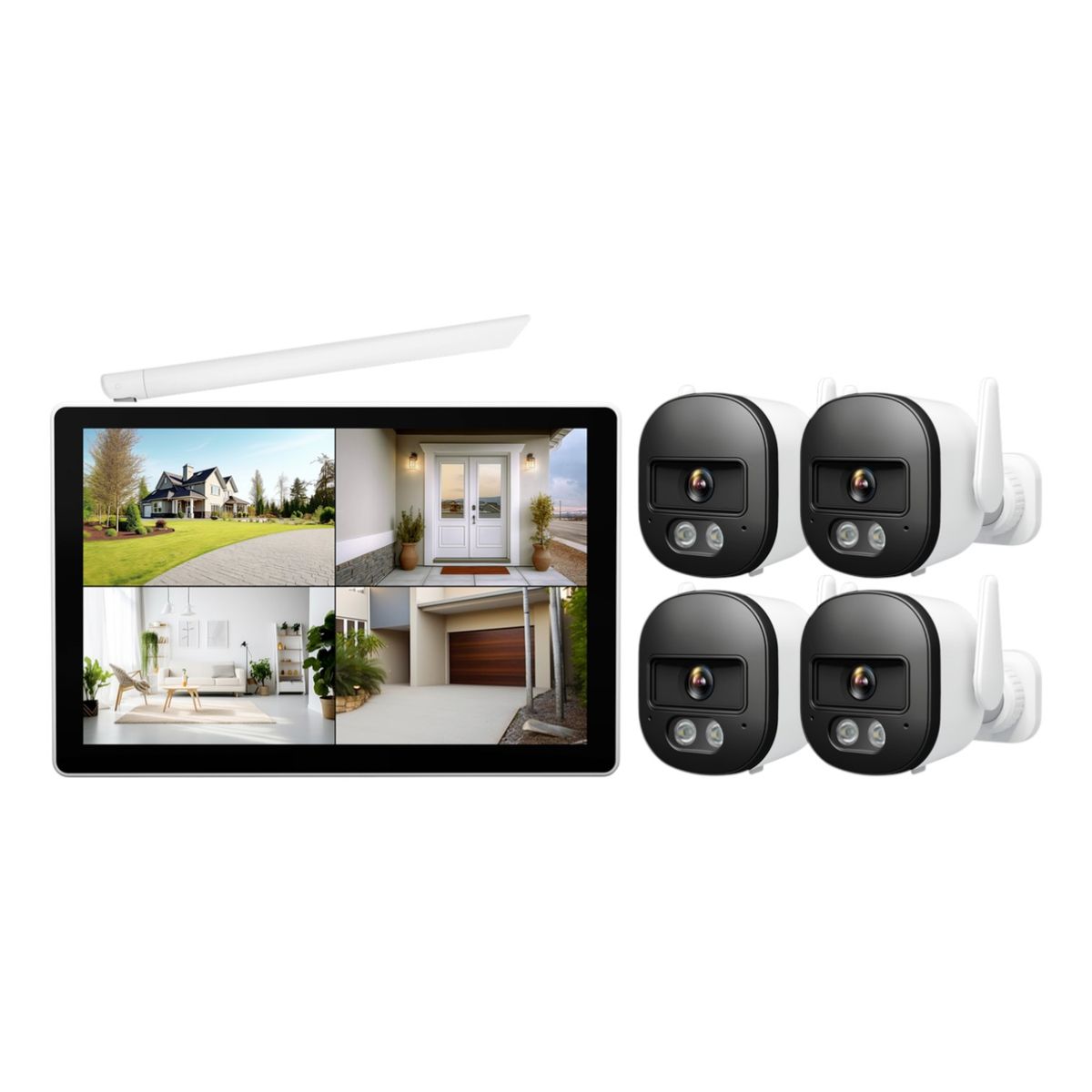 SRIHOME - Kit NVR Srihome 4 camaras IPC056 Wifi + NVR NVS010 con pantalla 8CH