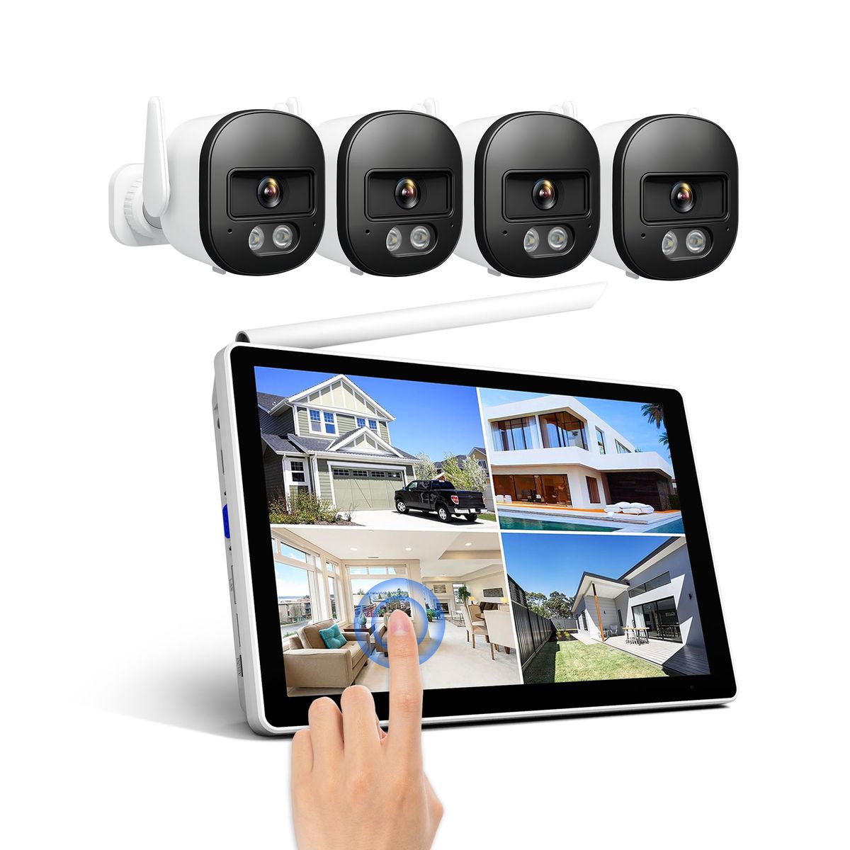 SRIHOME - Kit NVR Srihome 4 camaras IPC056 Wifi + NVR NVS010 con pantalla 8CH