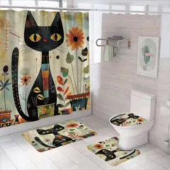 GENERICO - Juego De Baño Set De 4 Piezas Cortina + Tapa Wc + 2 Alfombra - Multicolor