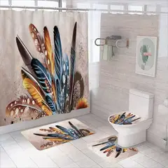 GENERICO - Juego De Baño Set De 4 Piezas Cortina + Tapa Wc + 2 Alfombra - Multicolor