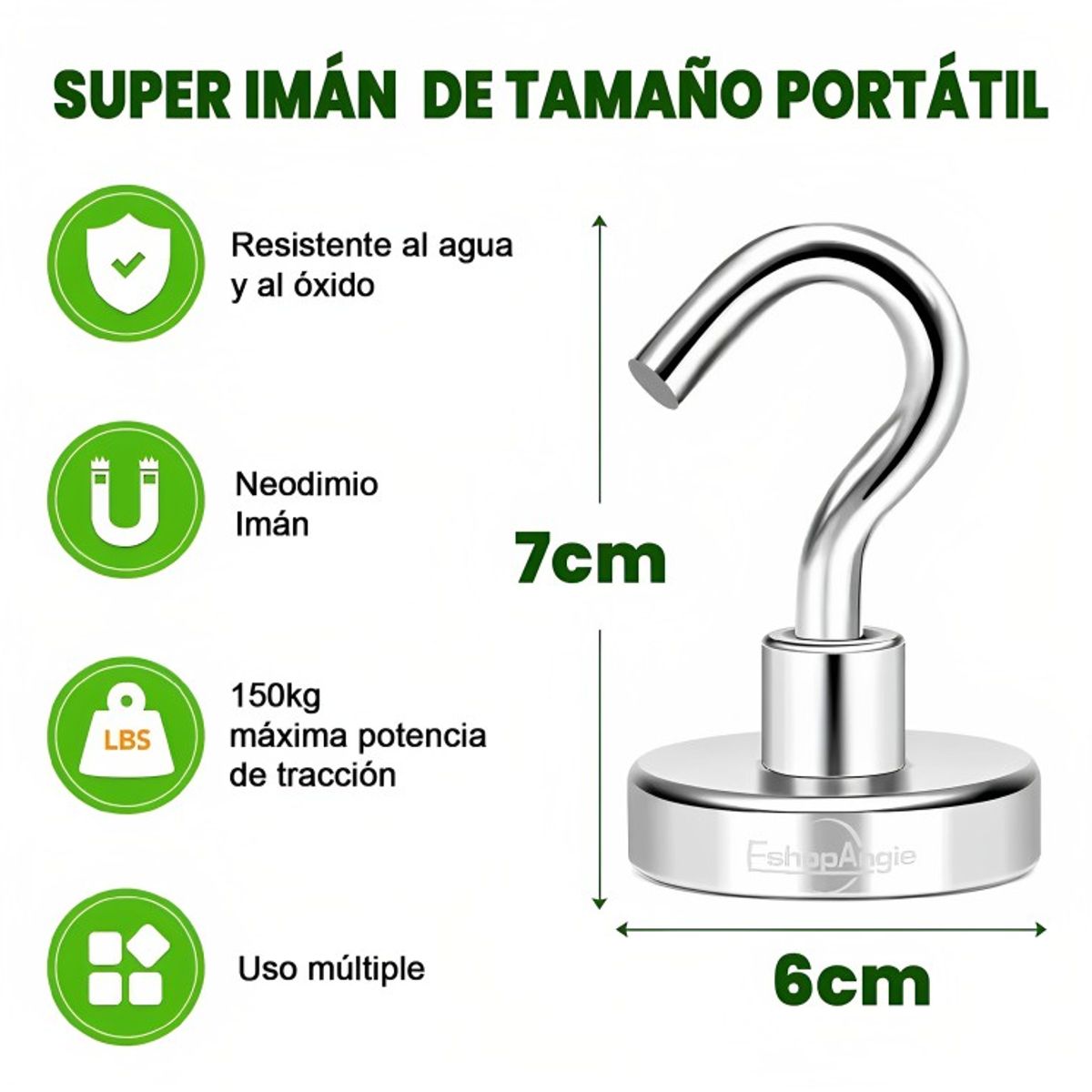 GENERICO - Iman Neodimio Con Gancho Super Potente 60mm 150kg