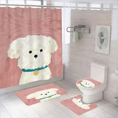 GENERICO - Juego De Baño Set De 4 Piezas Cortina + Tapa Wc + 2 Alfombra - Multicolor