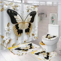 GENERICO - Juego De Baño Set De 4 Piezas Cortina + Tapa Wc + 2 Alfombra - Multicolor