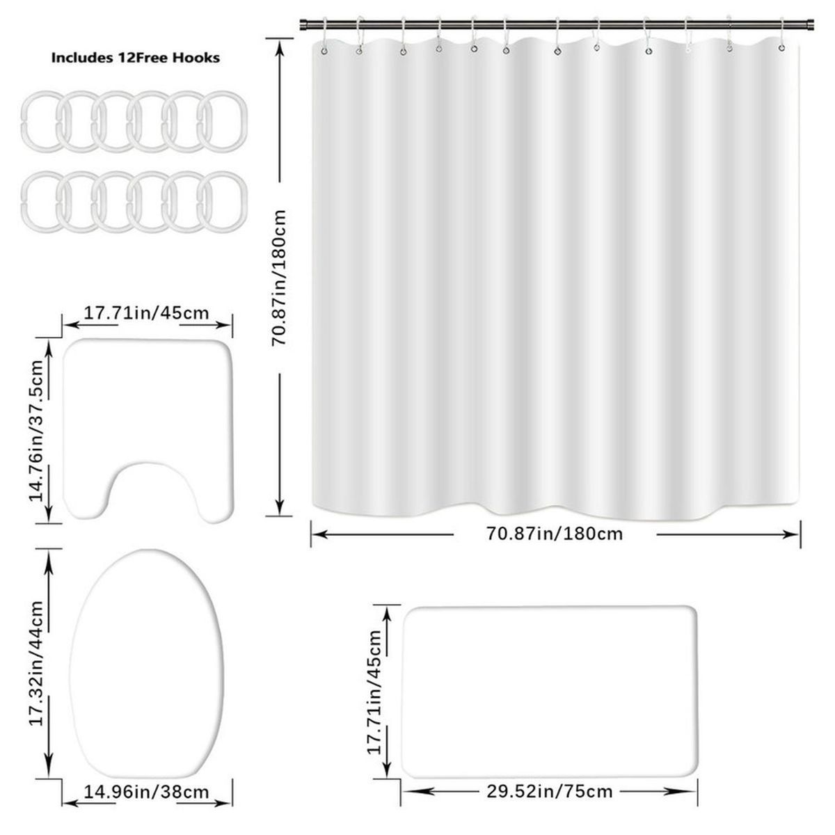 GENERICO - Juego De Baño Set De 4 Piezas Cortina + Tapa Wc + 2 Alfombra - Multicolor
