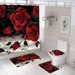GENERICO - Juego De Baño Set De 4 Piezas Cortina + Tapa Wc + 2 Alfombra - Multicolor