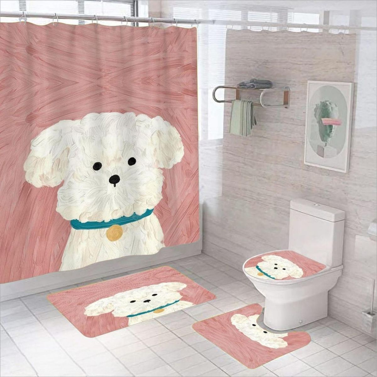 GENERICO - Juego De Baño Set De 4 Piezas Cortina + Tapa Wc + 2 Alfombra - Multicolor
