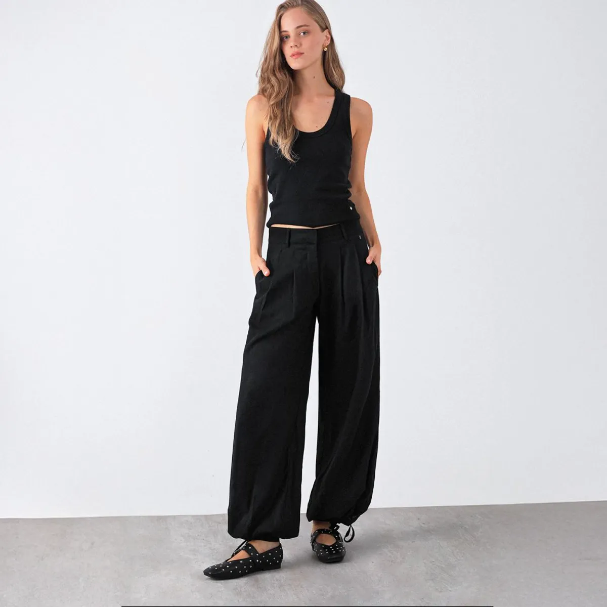 RAINDOOR - Pantalón Balloon Lino Negro Mujer Raindoor